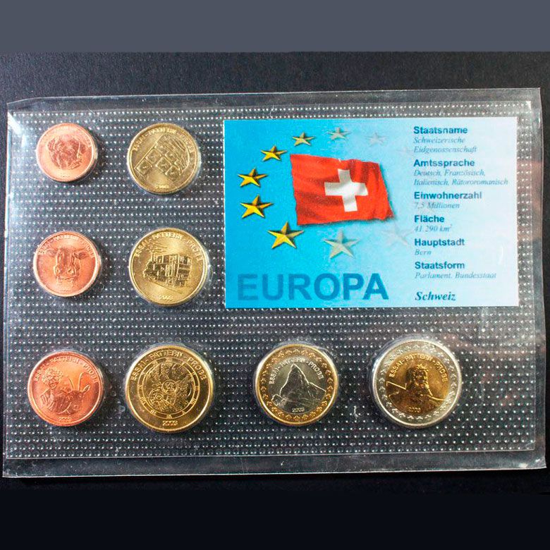 ЕВРО пробный набор из 8-ми монет Швейцария 2003