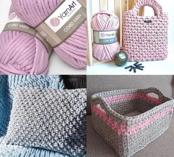 вязать корзину из трикотажной пряжи с наполнением