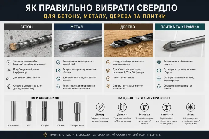 Как правильно выбрать сверло для бетона, металла, дерева и плитки